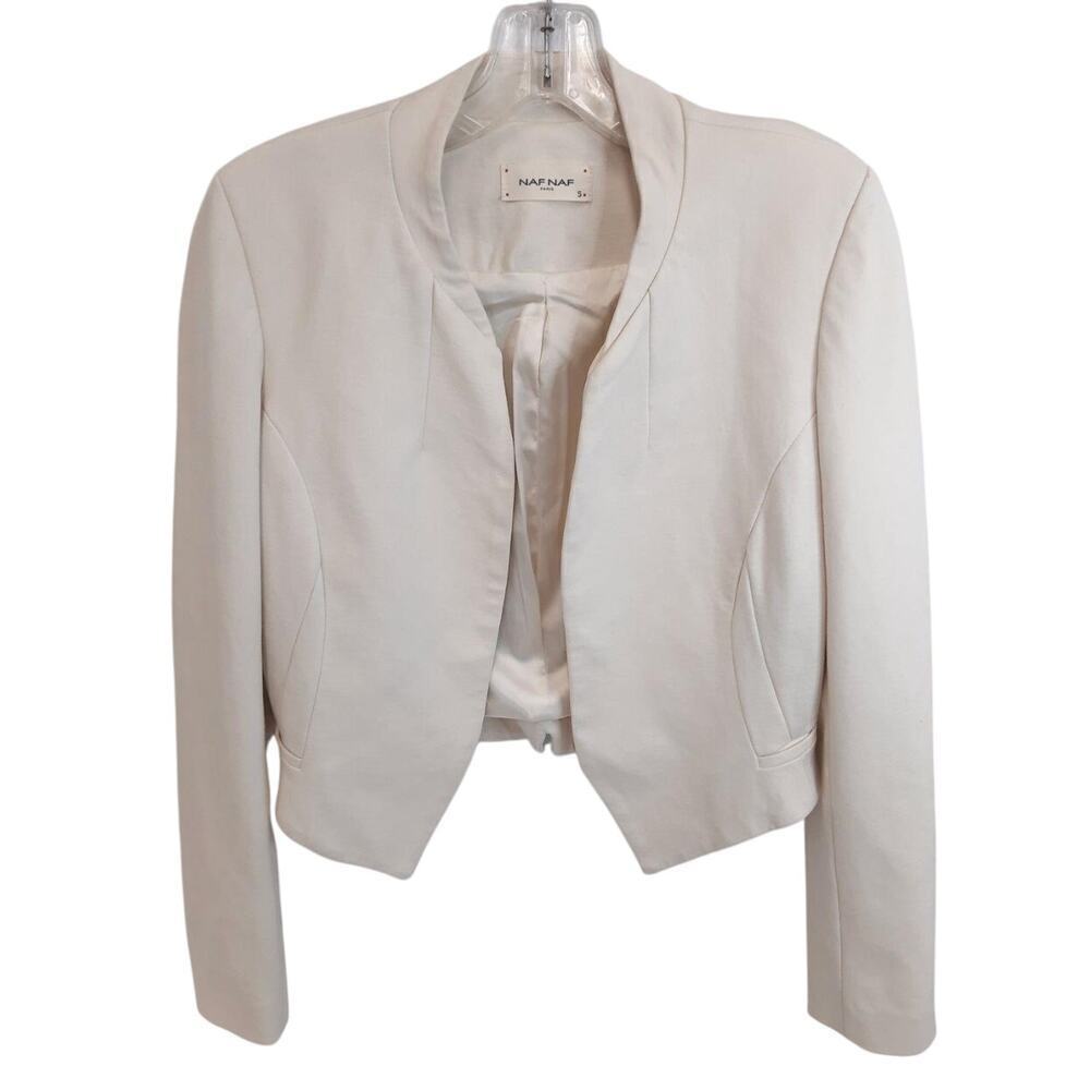 Naf‎ Naf Paris Cream Open Front Cropped Blazer Women's Size S $120